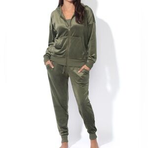 Felina Velour Hoodie & Jogger Set Women’s XXL Green Lounge Tracksuit NEW